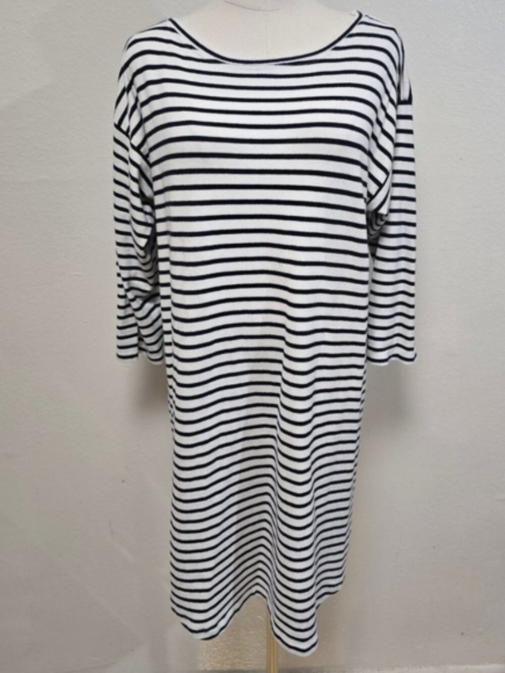 Mads Norgaard Mini Stripe Dress 3/4 Sleeves Black Cream Size Large